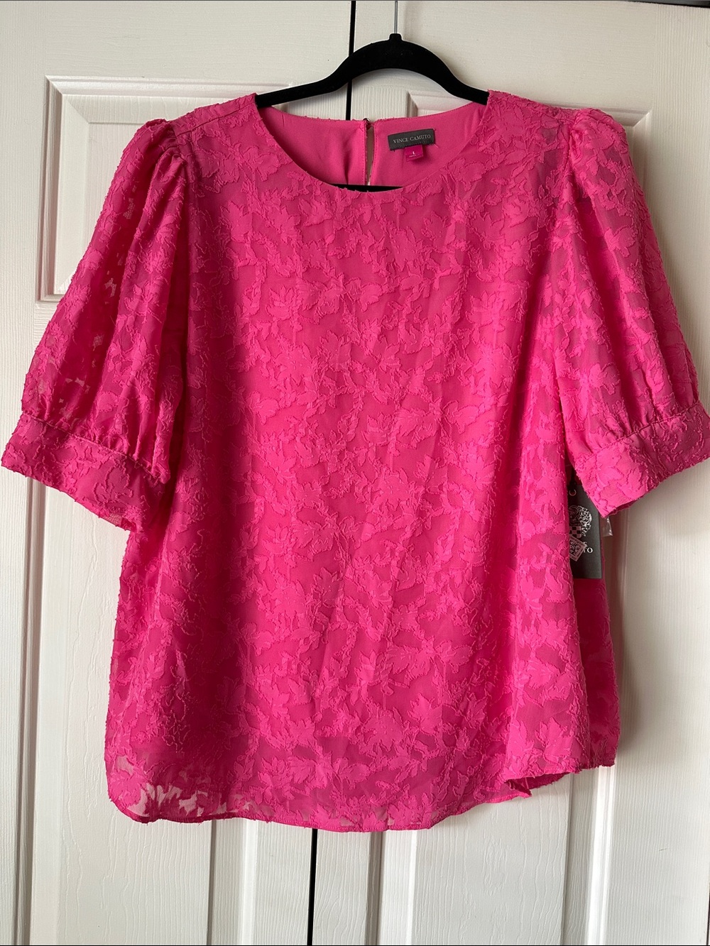 Vince Camuto Pink Textured Puff Sleeve Blouse